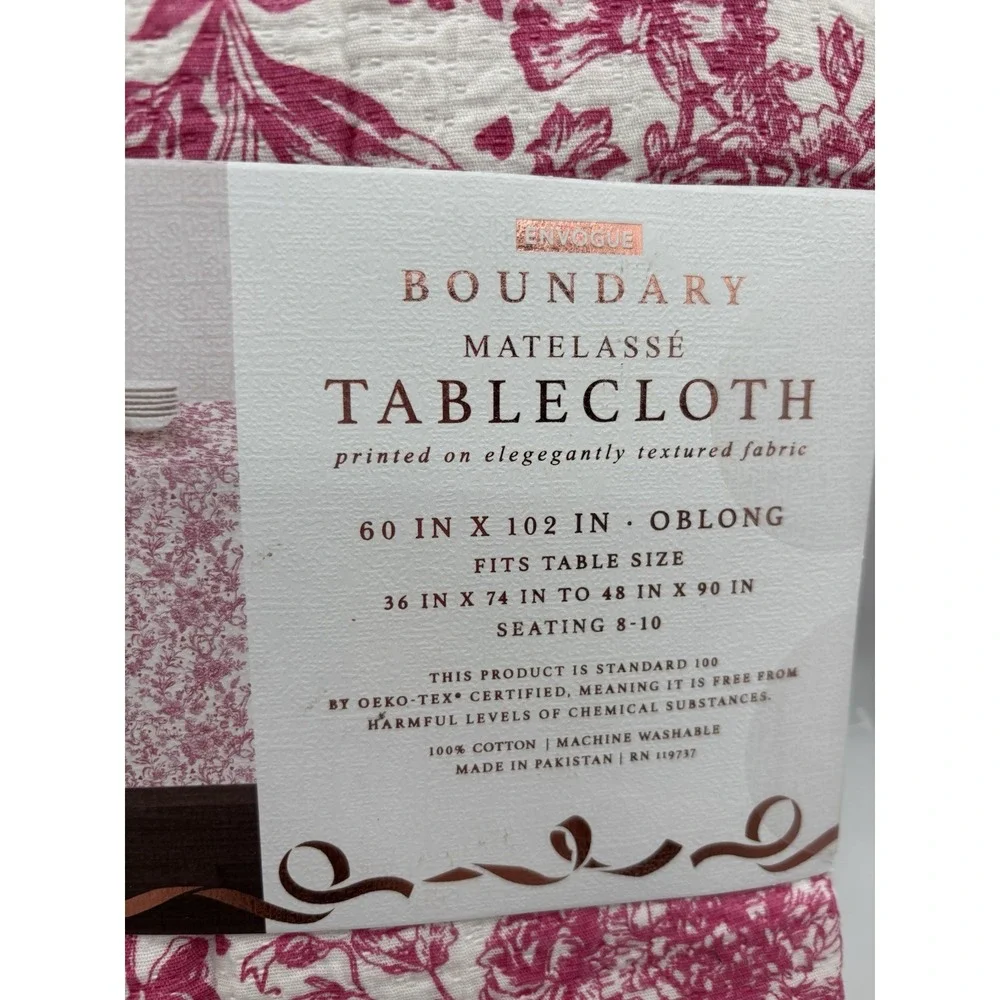 Boundary Matelasse Tablecloth Oblong 60x102 V Day Pink Textured Floral Toile NWT
